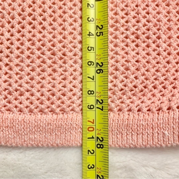 Talbots Sweater Small Coral Knit Crochet design Long BoatNeck 3/4 Sleeve Slits - Picture 16 of 16